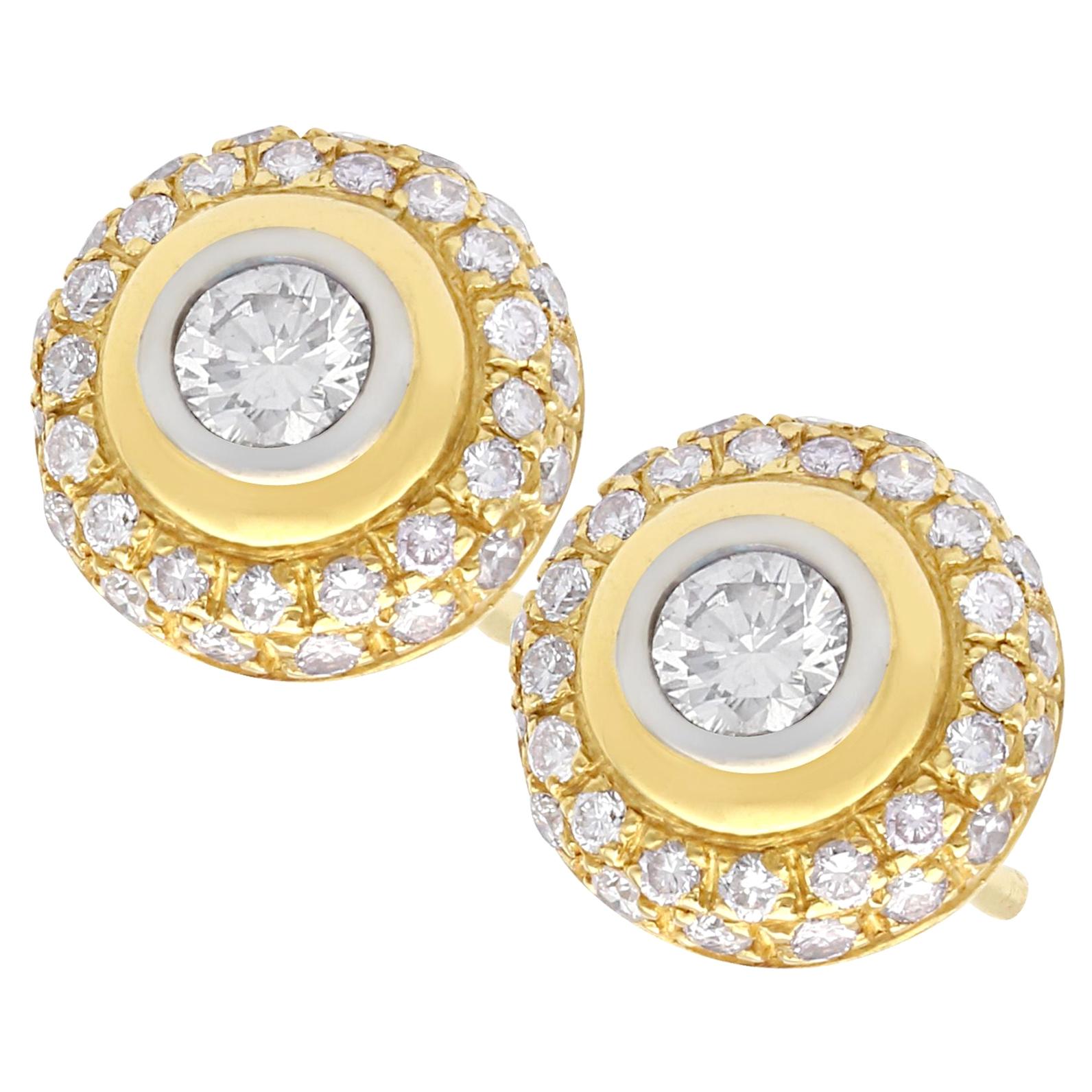 Princess Diamond Gold Cluster Earrings For Sale at 1stDibs