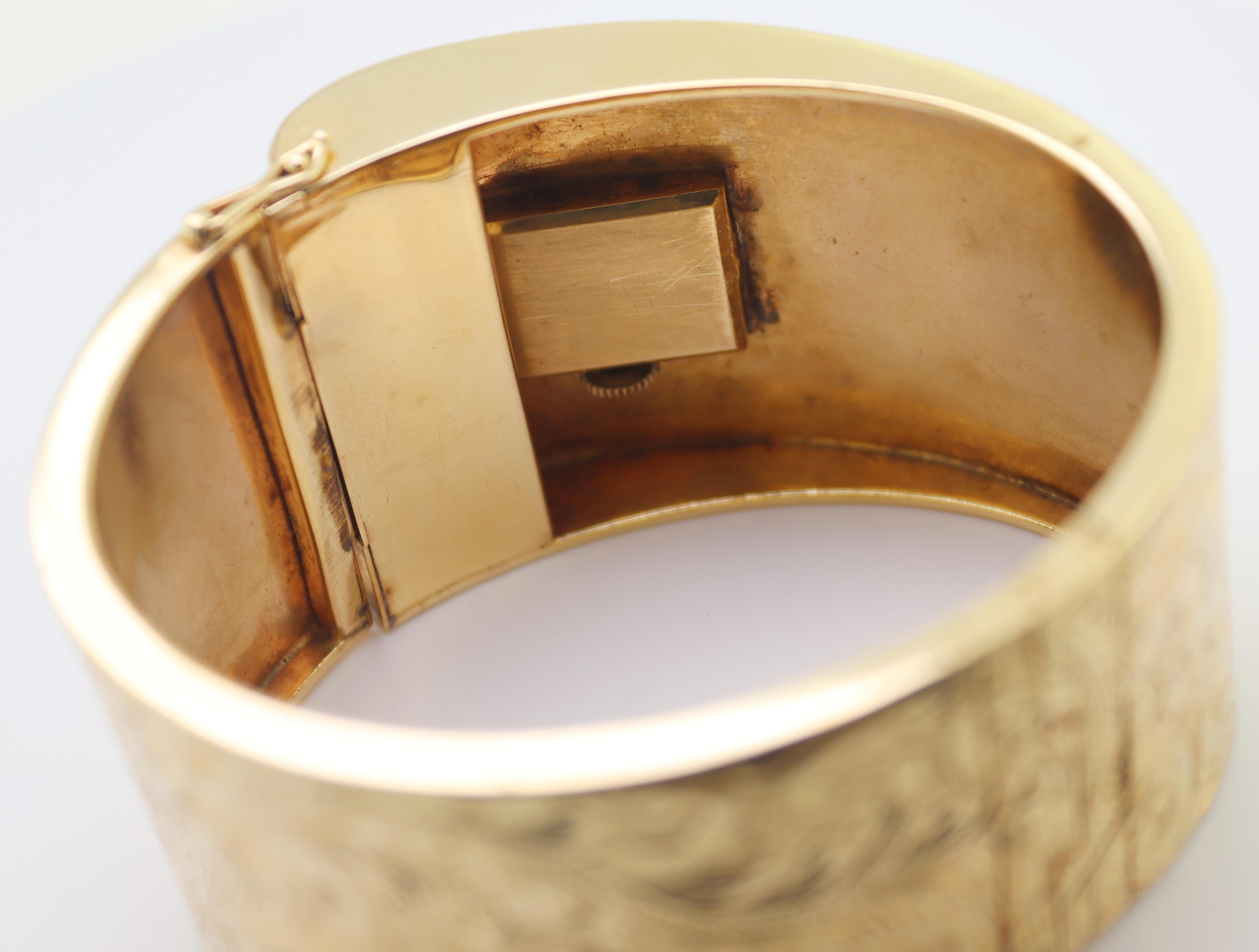 Vintage Diamond, Yellow Gold Covered Wristwatch Bangle For Sale 8
