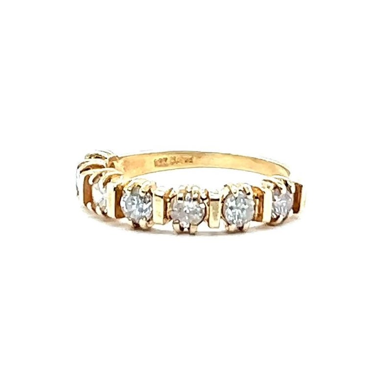 Vintage Diamond Yellow Gold Half Eternity Band Ring For Sale at 1stDibs