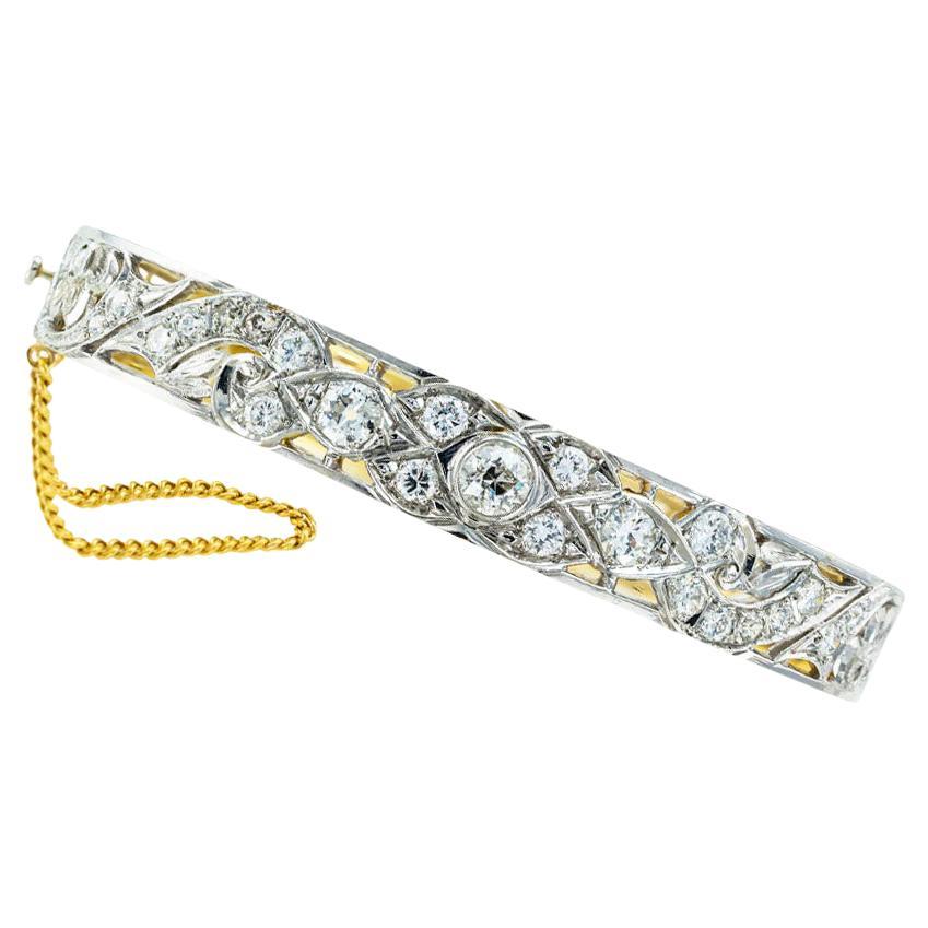 Vintage Diamond Yellow Gold Hinged Bangle Bracelet