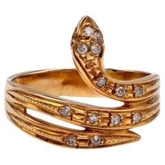 Vintage Diamond Yellow Gold Snake Ring