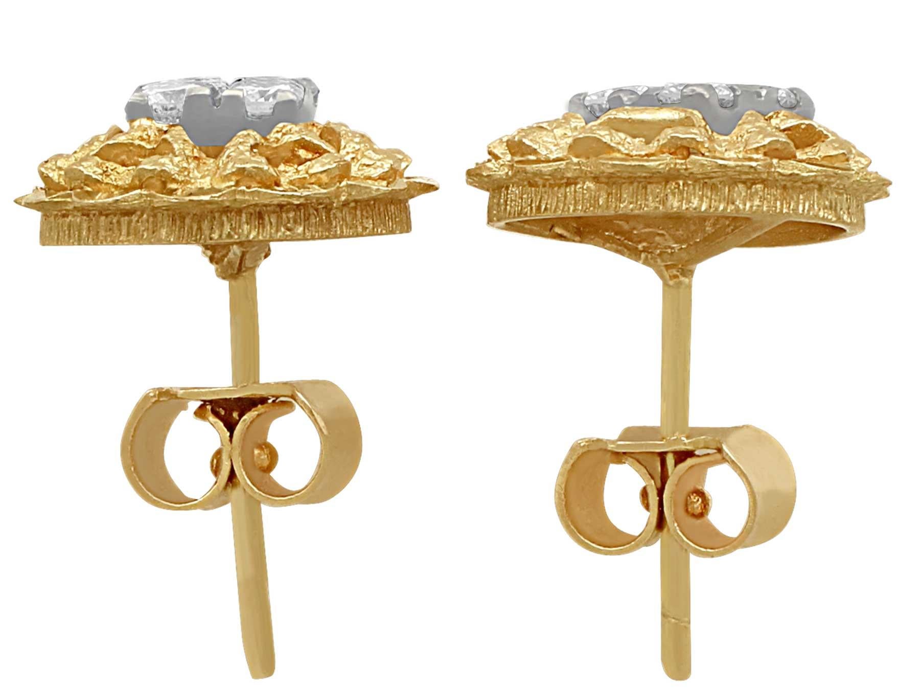 Rough Cut Diamond Yellow Gold and White Gold Set Stud Earrings For Sale