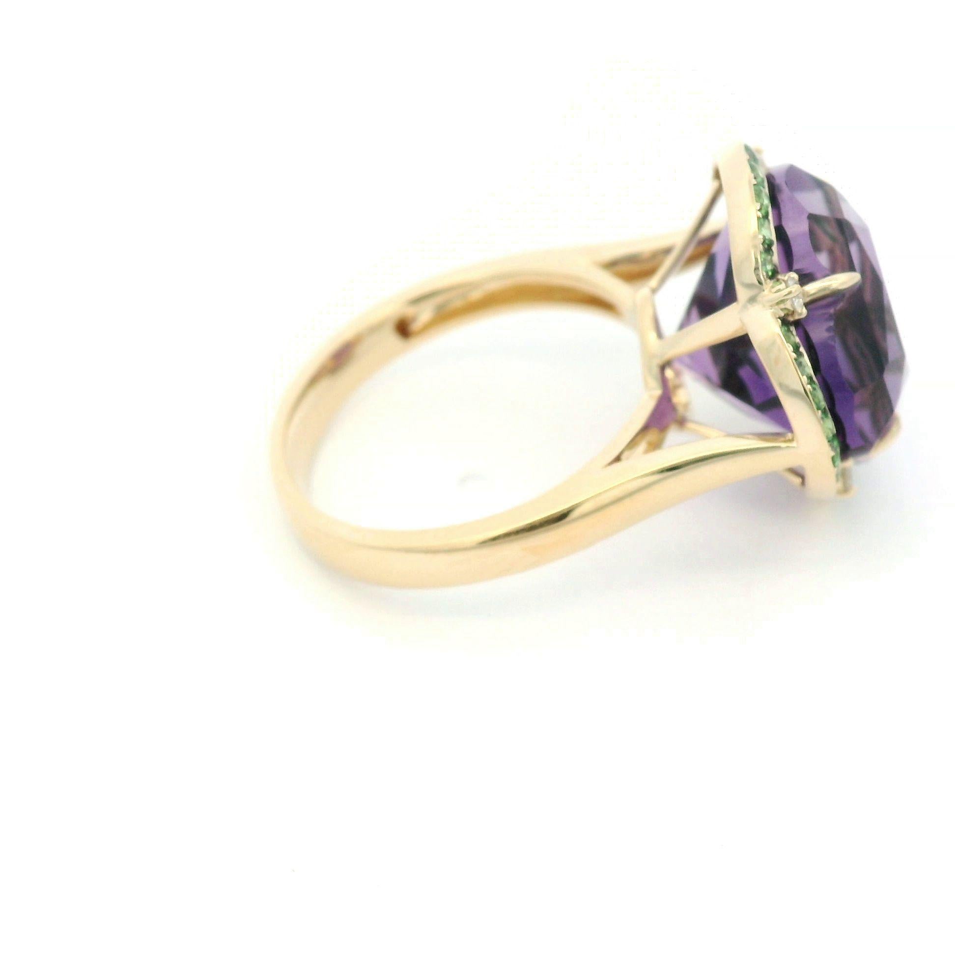 Anillo vintage de diamante amatista de 10,6 quilates＆Garnet de oro macizo de 14 quilates Corte mixto en venta