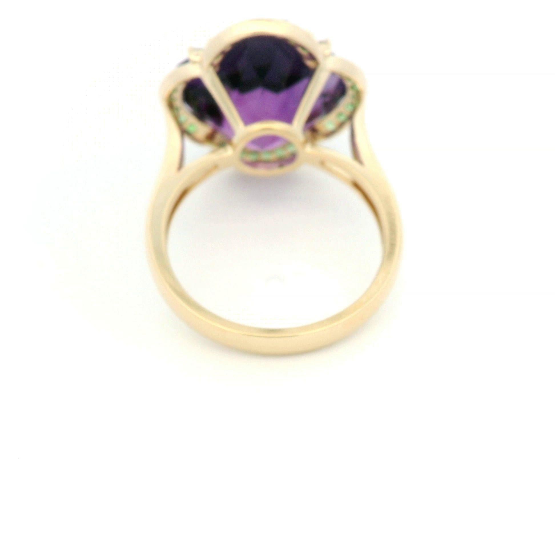 De las mujeres Anillo vintage de diamante amatista de 10,6 quilates＆Garnet de oro macizo de 14 quilates en venta