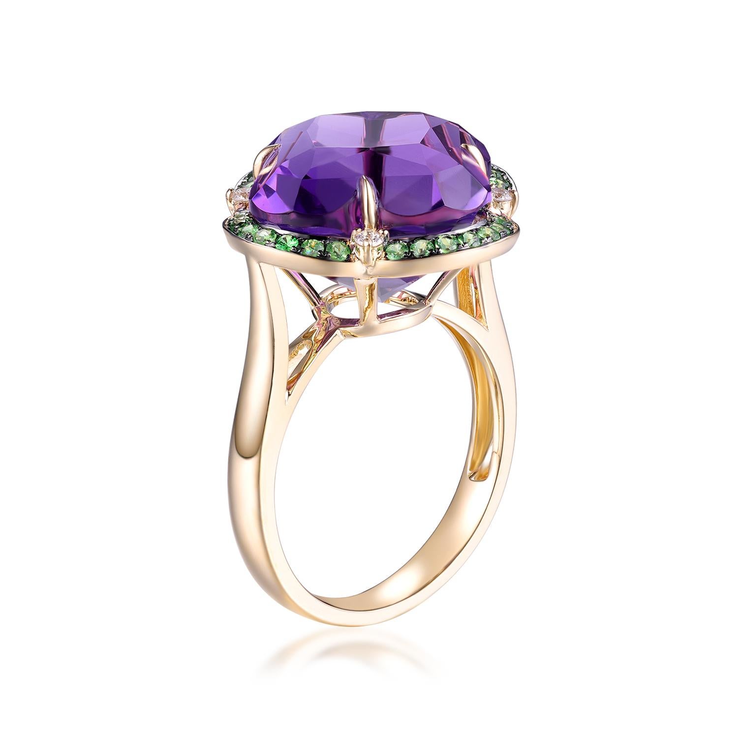Anillo vintage de diamante amatista de 10,6 quilates＆Garnet de oro macizo de 14 quilates en venta 1