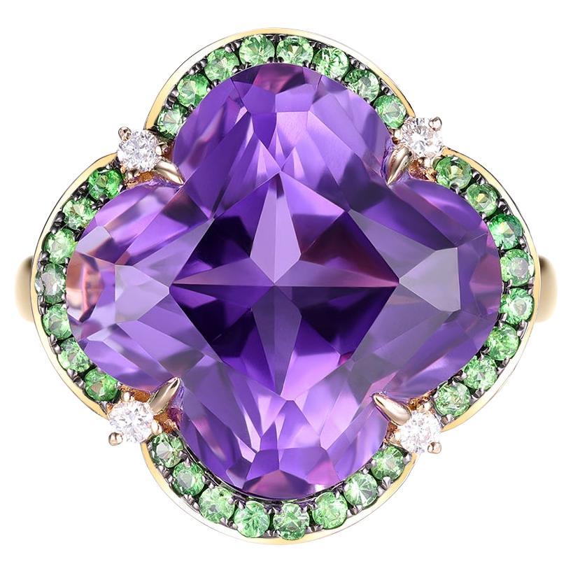 Anillo vintage de diamante amatista de 10,6 quilates＆Garnet de oro macizo de 14 quilates en venta