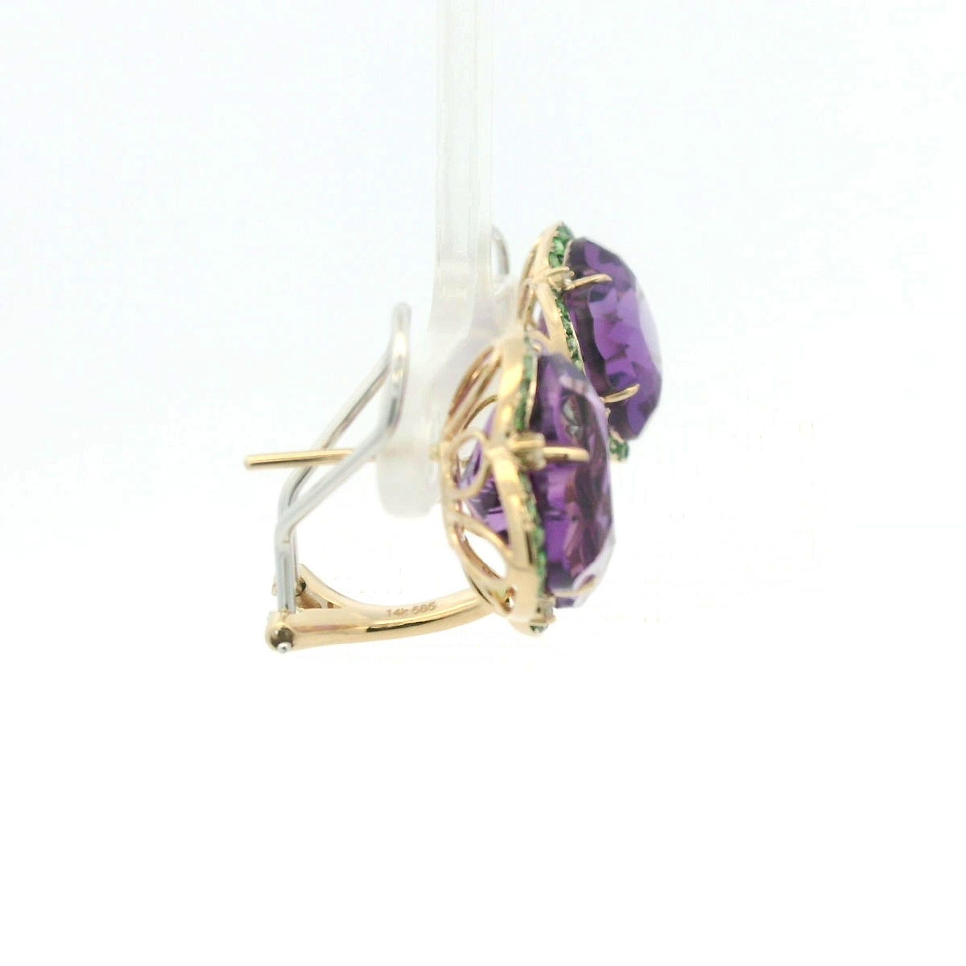 Pendientes vintage de amatista y diamante＆Garnet＆de 15,89 quilates en oro macizo de 14 quilates en venta 5