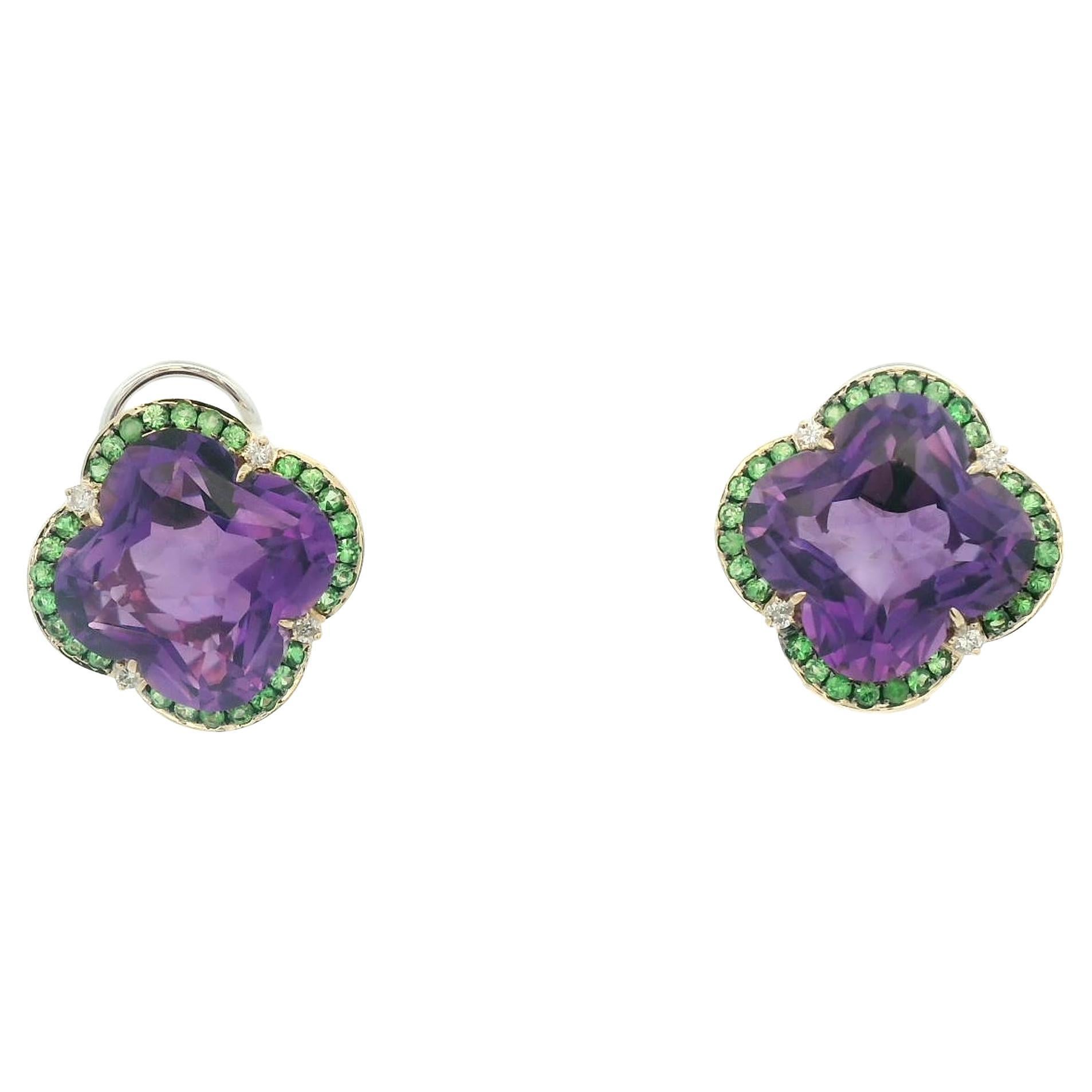 Pendientes vintage de amatista y diamante＆Garnet＆de 15,89 quilates en oro macizo de 14 quilates en Nuevo estado para la venta en Hong Kong, HK