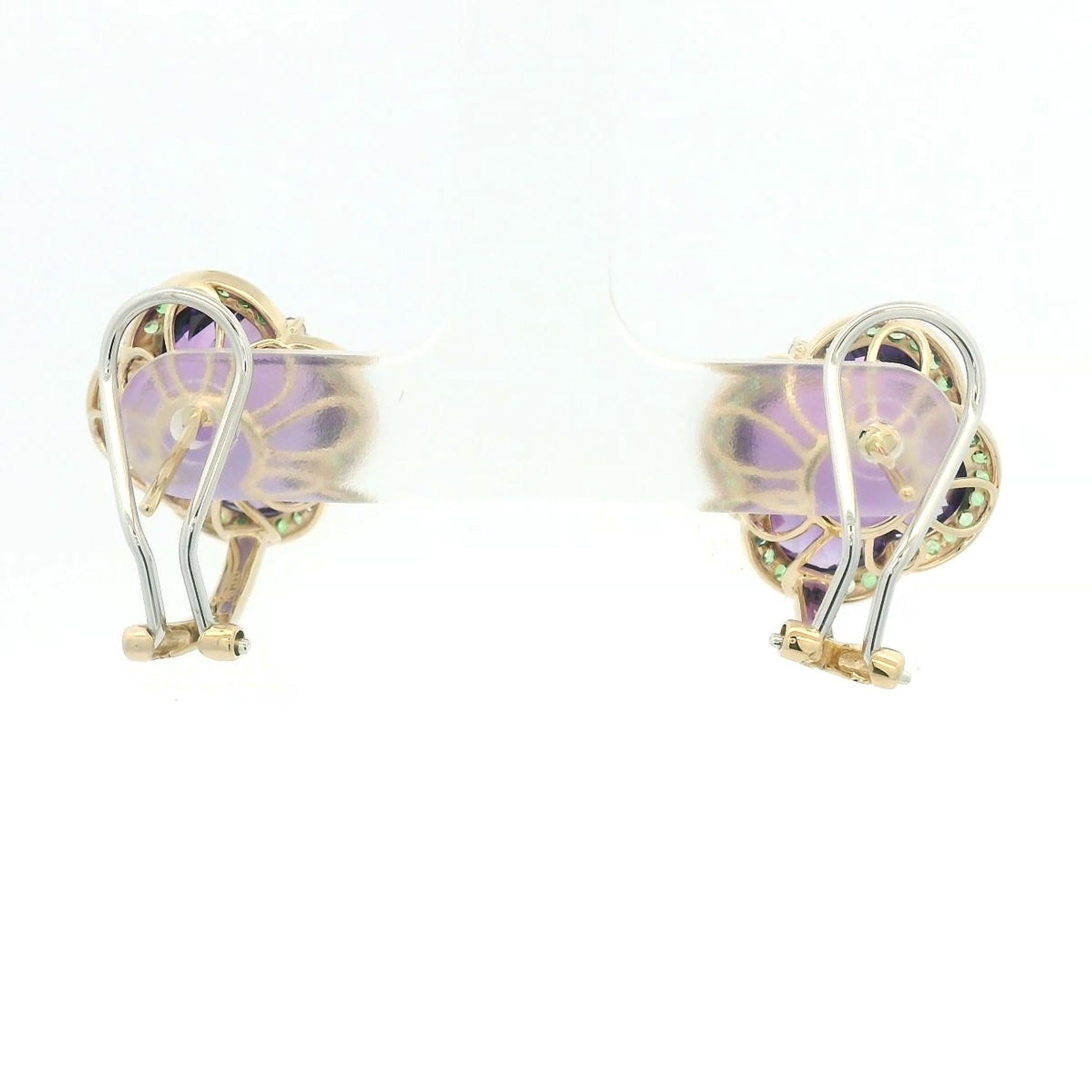 Pendientes vintage de amatista y diamante＆Garnet＆de 15,89 quilates en oro macizo de 14 quilates en venta 1