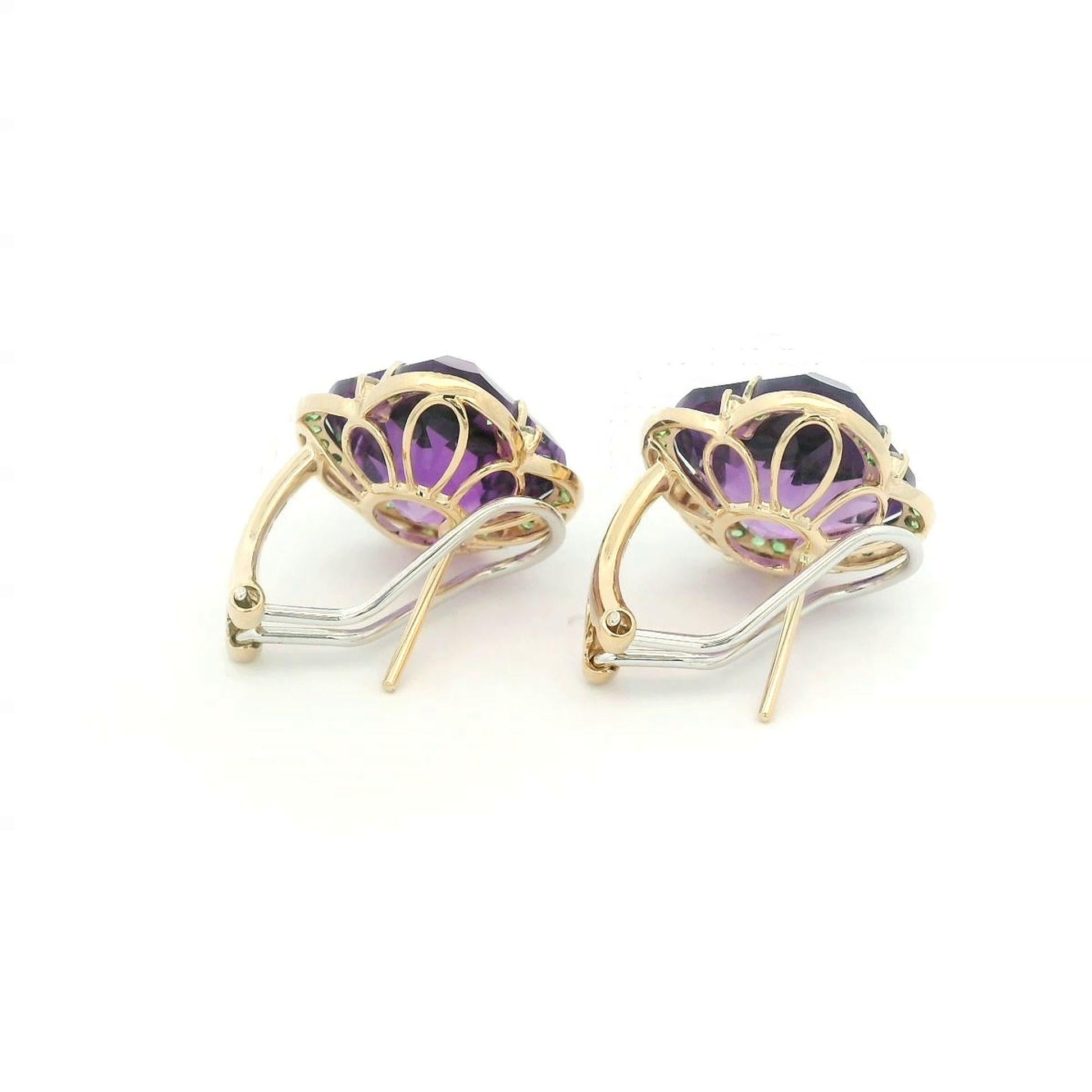 Pendientes vintage de amatista y diamante＆Garnet＆de 15,89 quilates en oro macizo de 14 quilates en venta 2