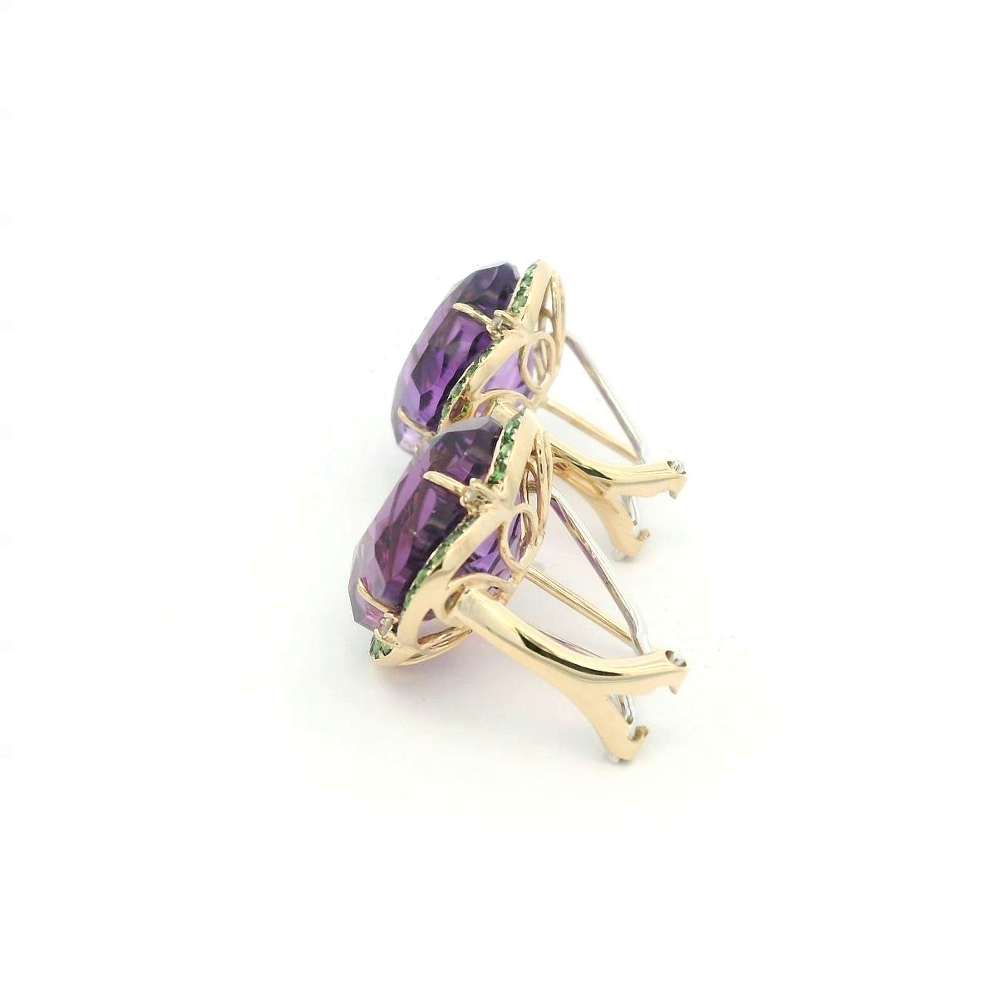 Pendientes vintage de amatista y diamante＆Garnet＆de 15,89 quilates en oro macizo de 14 quilates en venta 3