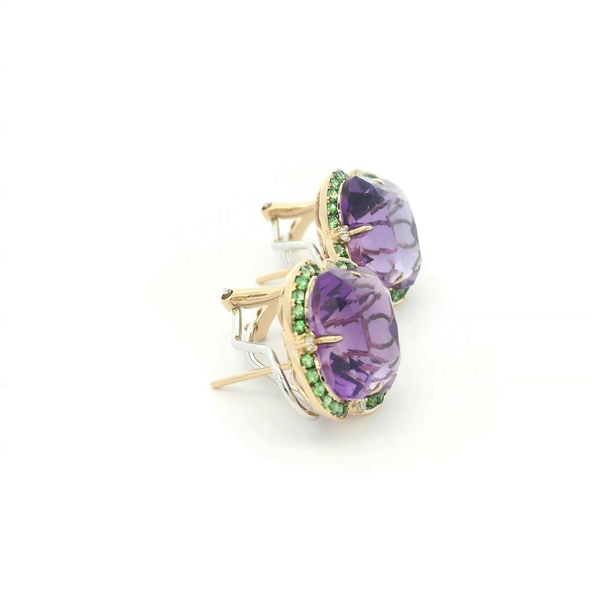 Pendientes vintage de amatista y diamante＆Garnet＆de 15,89 quilates en oro macizo de 14 quilates en venta 4