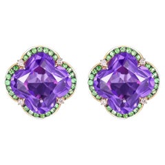 Orecchini vintage con diamante ametista da 15,89 carati in oro massiccio da 14 carati