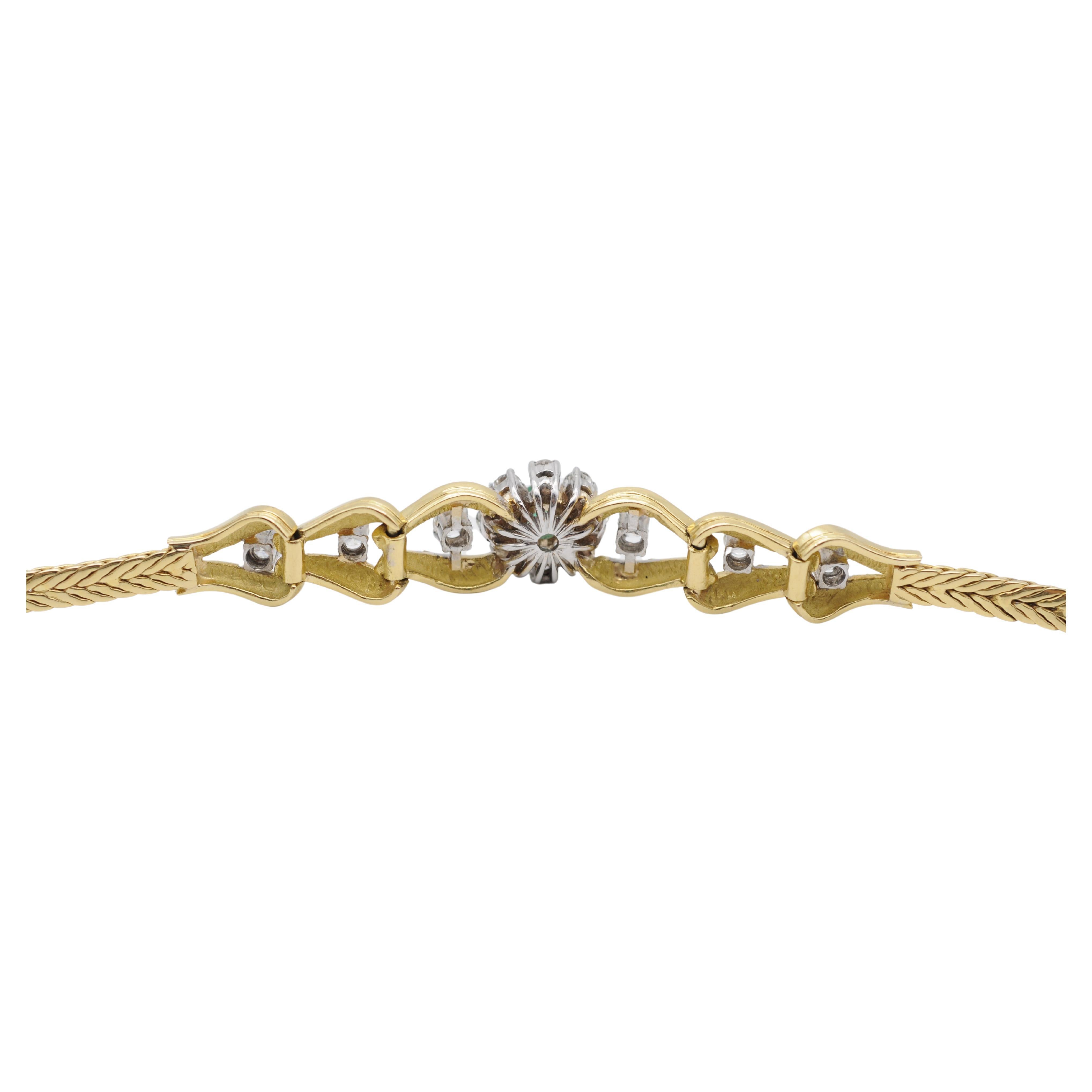 Women's or Men's vintage diamonds and emerald Bracelet in 18k Yellow gold For Sale