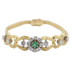Retro diamonds and emerald Bracelet in 18k Yellow gold
