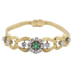 Vintage diamonds and emerald Bracelet in 18k Yellow gold