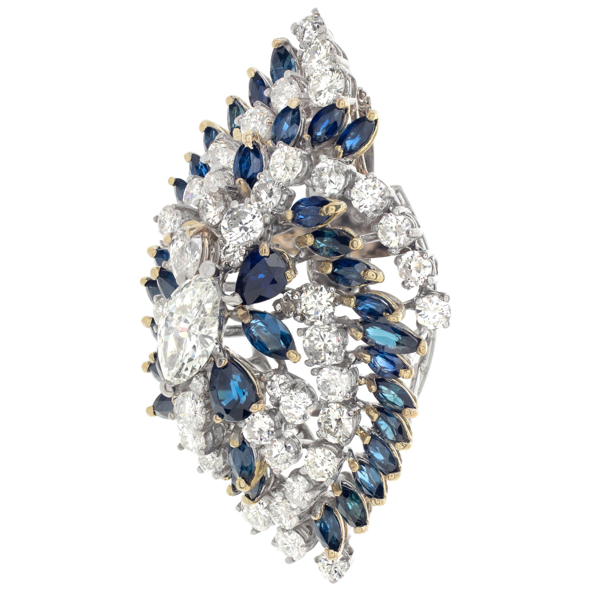 Vintage diamonds and sapphires enhancer, with over 4.50 carats marquise, round and pear brilliant cut diamonds set in 18K white gold, GIA certified center brilliant Marquise cut diamond: 0.91 carat- I color, SI2 clarity, Marquise, pear and round cut