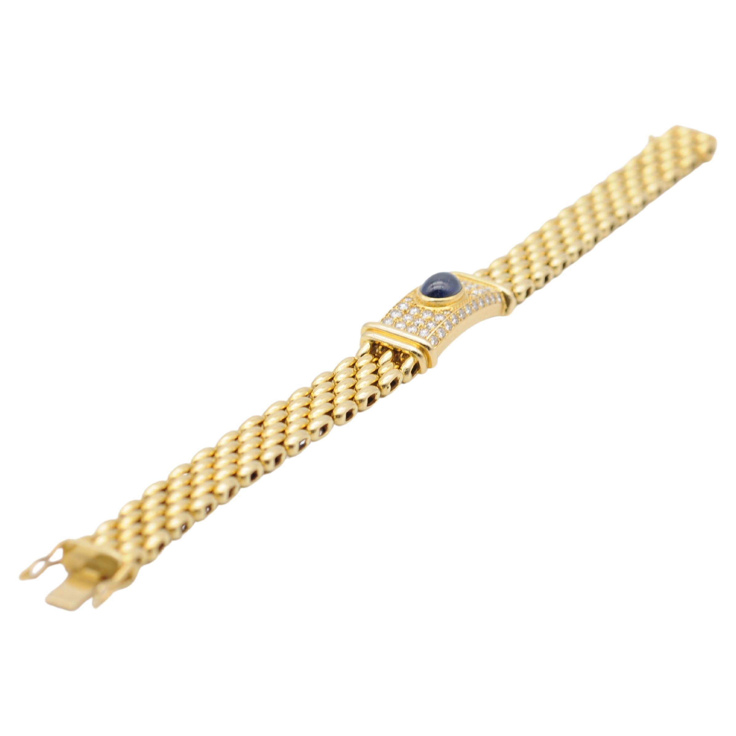 Sugarloaf Cabochon Vintage Diamonds Bracelet 18k Yellow gold Sapphire For Sale