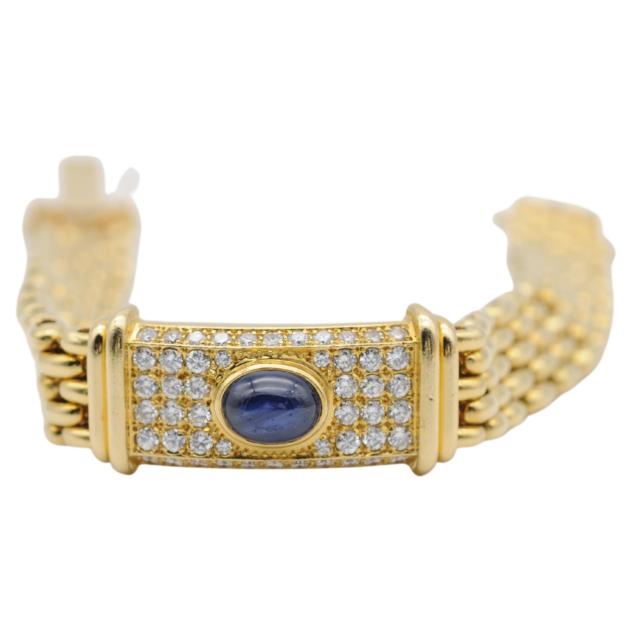 Women's or Men's Vintage Diamonds Bracelet 18k Yellow gold Sapphire For Sale