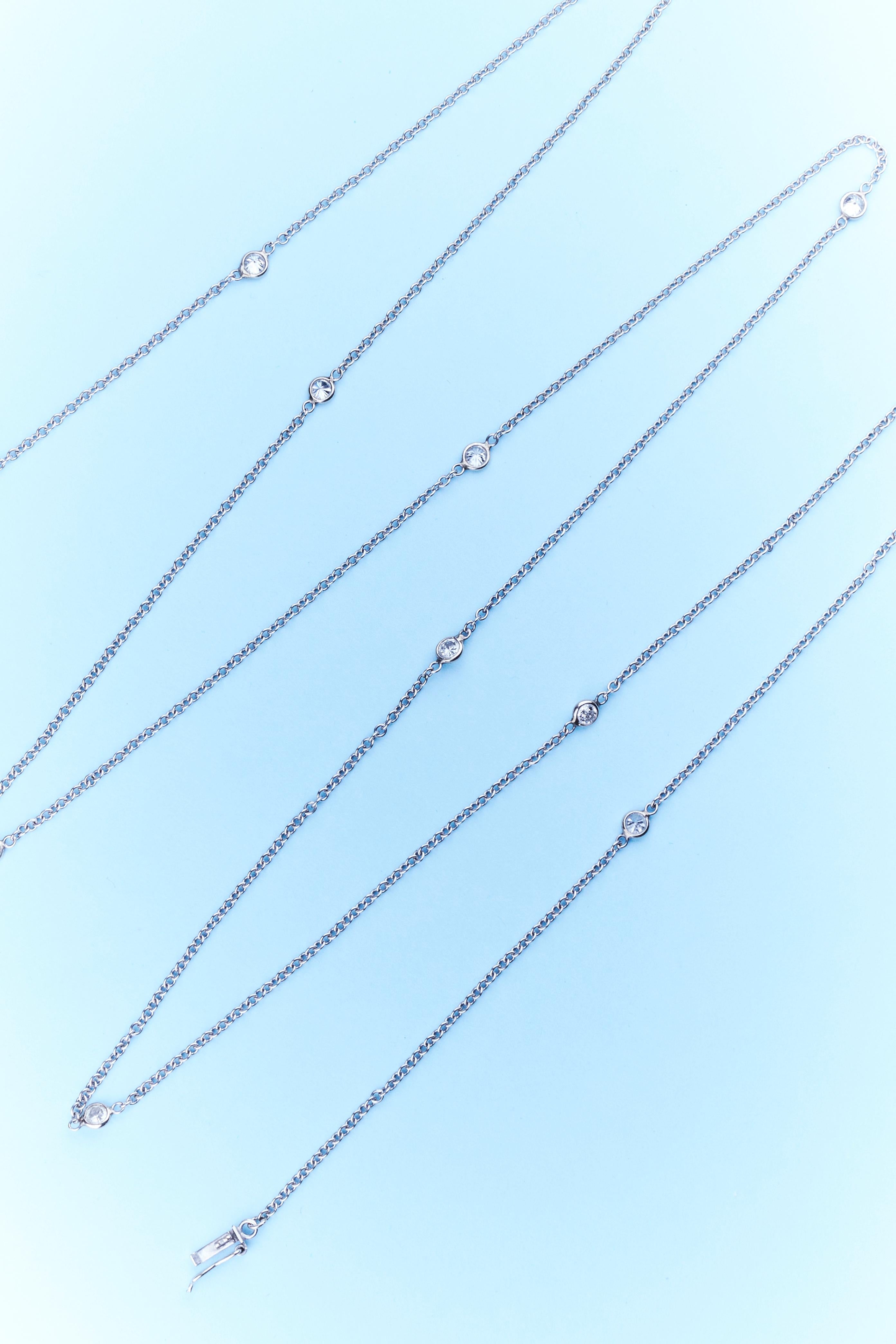 Taglio brillante Vintage 'Diamonds by the Yard' Chain Necklace in 14 Carat White Gold in vendita