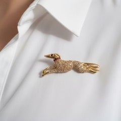 Vintage Diamonds & Rubies Dog Brooch in 18kt Gold