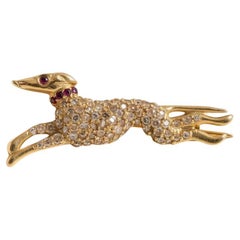 Vintage Diamonds 
Rubies Dog Brooch in 18kt Gold