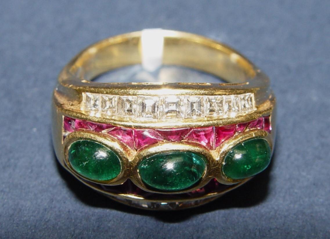 Vintage Diamonds, Rubies & Emerald cocktail ring/band 18K s-9 For Sale 9