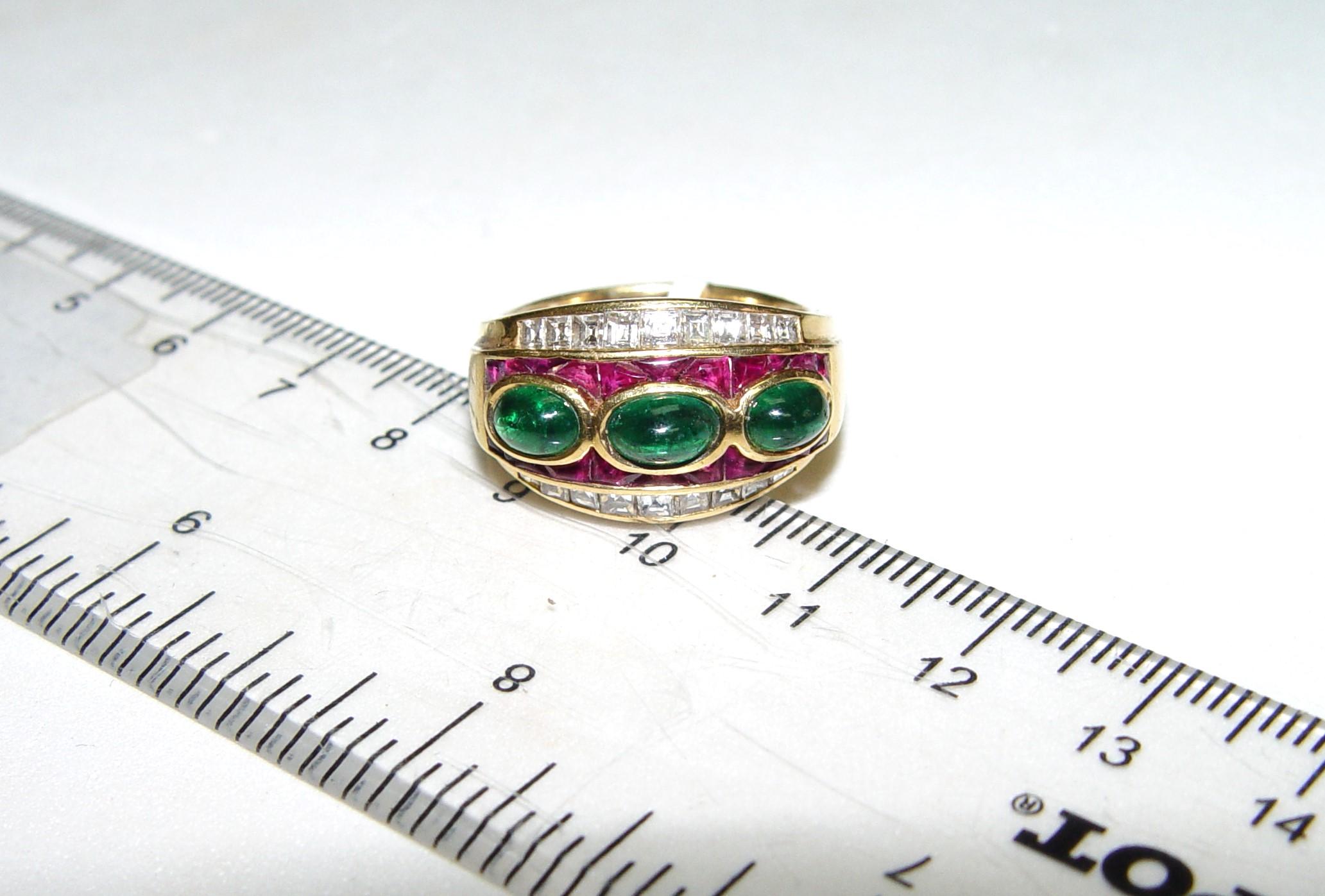Vintage Diamonds, Rubies & Emerald cocktail ring/band 18K s-9 For Sale 10