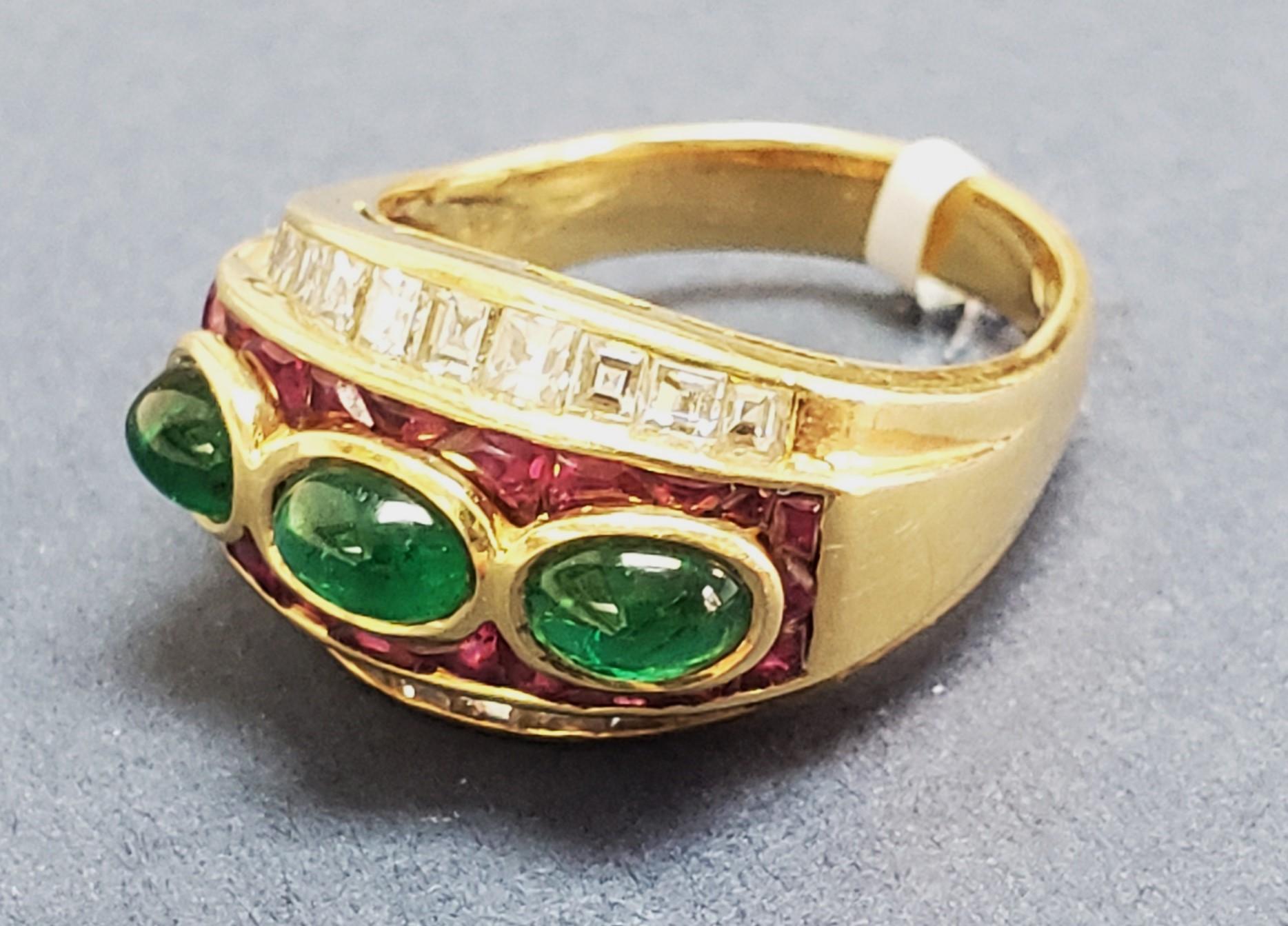 Vintage Diamonds, Rubies & Emerald cocktail ring/band 18K s-9 For Sale 1