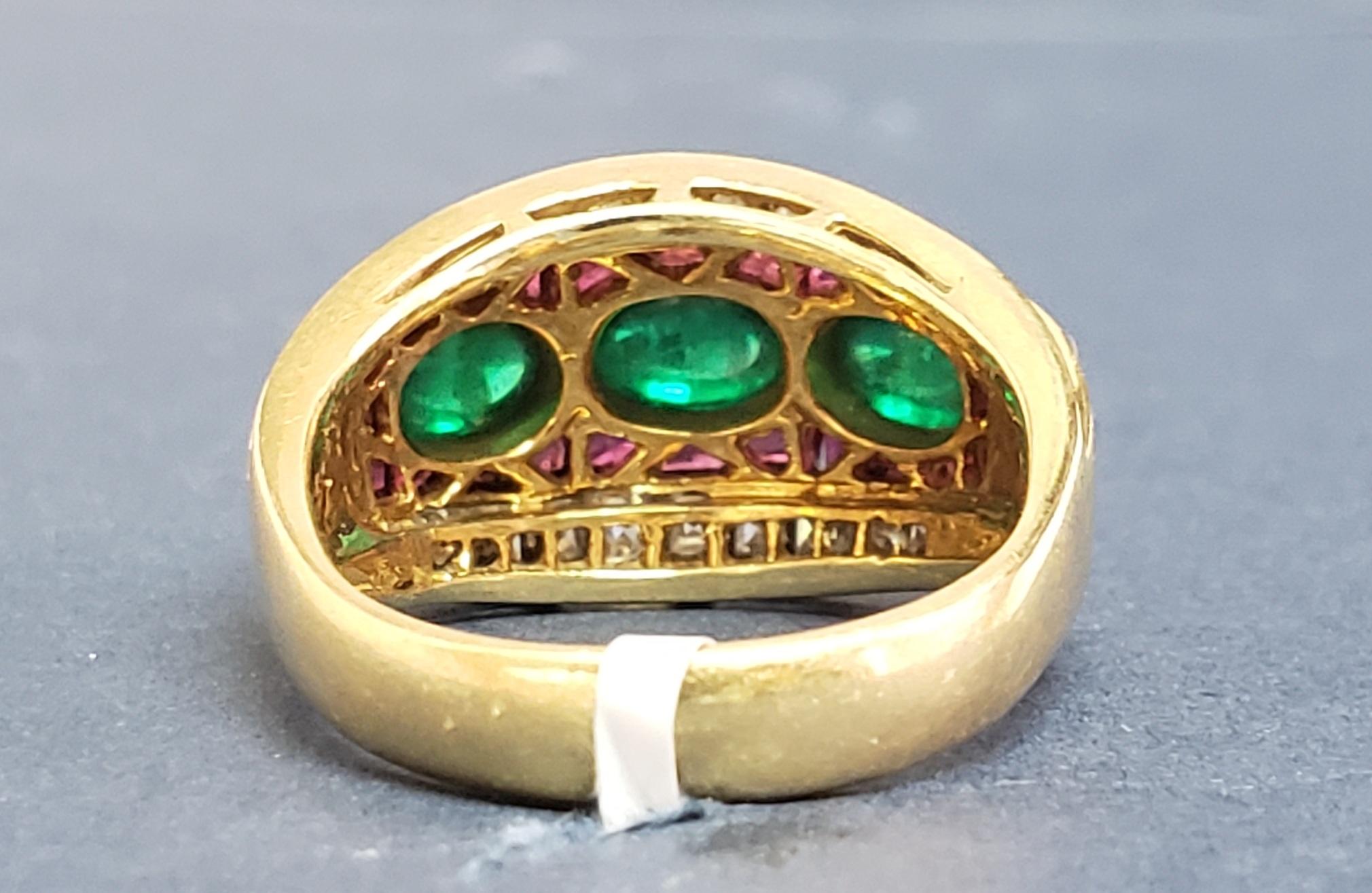 Vintage Diamonds, Rubies & Emerald cocktail ring/band 18K s-9 For Sale 3