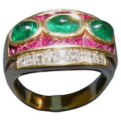 Vintage Diamonds, Rubies & Emerald cocktail ring/band 18K s-9