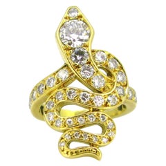 Vintage Diamonds Snake Ring, 18kt Yellow Gold, France