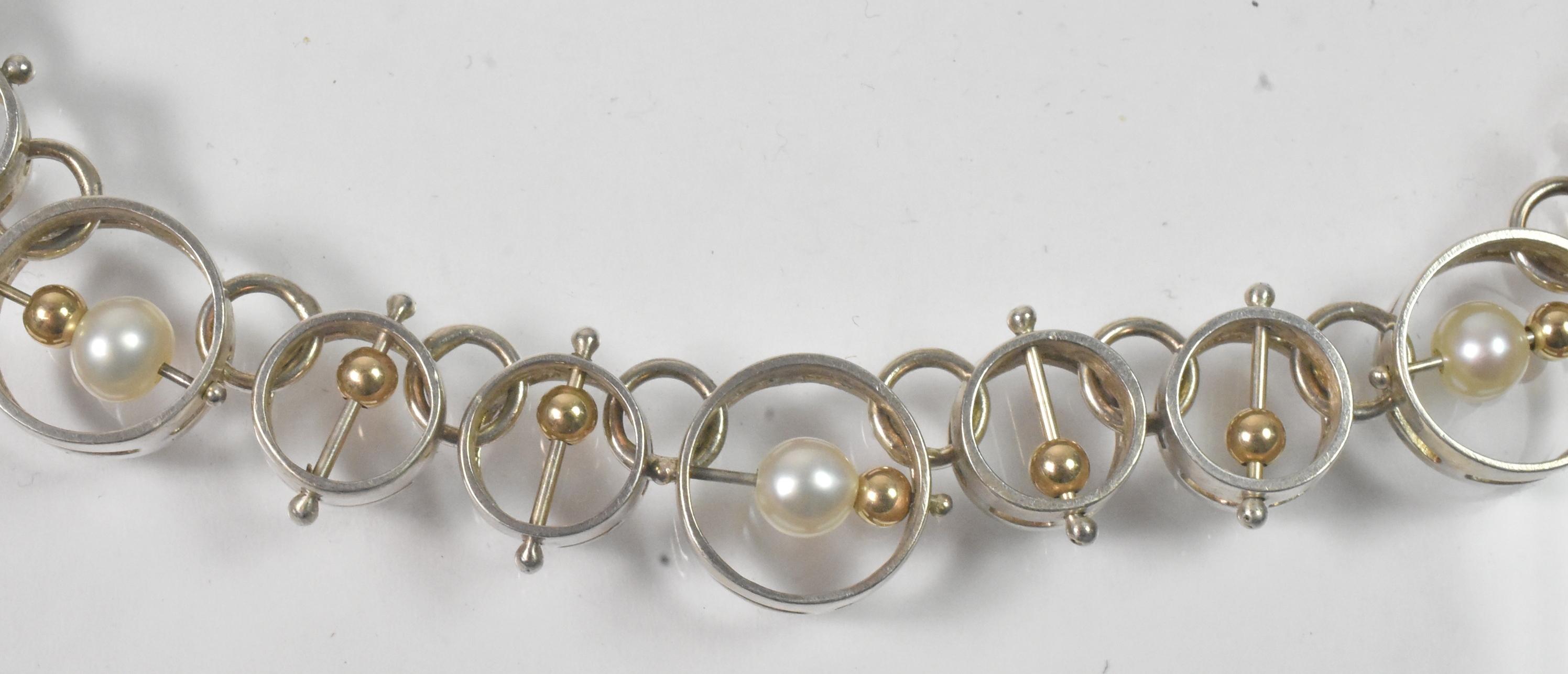 Vintage Dian Malouf 'DLM' Sterling & 14k Gold Modernist Necklace & Bracelet Set In Good Condition For Sale In Toledo, OH