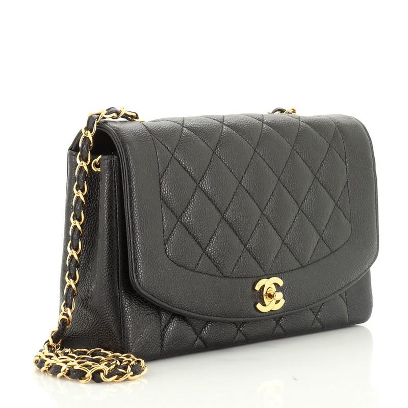 Black Vintage Diana Flap Bag Quilted Caviar Medium