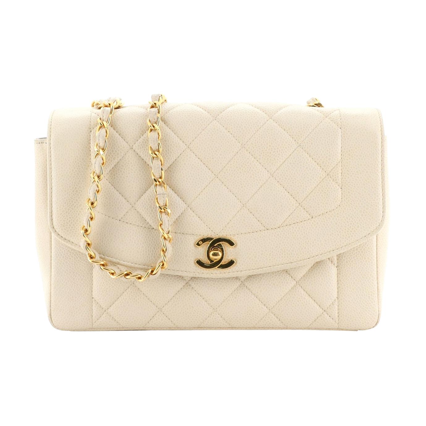 Chanel Vintage Ivory Beige Quilted Caviar Medium Diana Flap Gold Hardware,  1996-1997 Available For Immediate Sale At Sotheby's