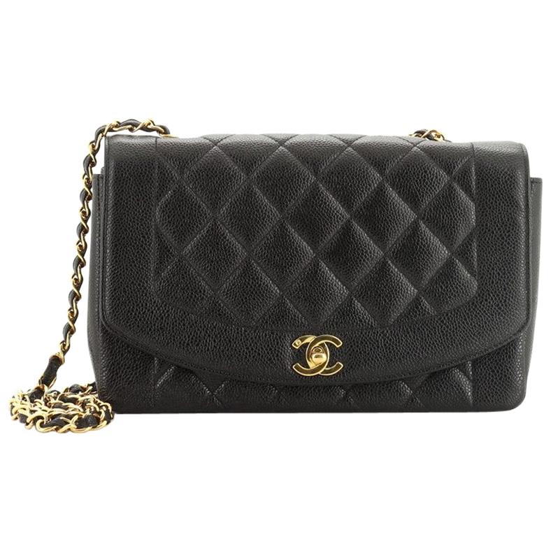 Vintage Diana Flap Bag Quilted Caviar Medium at 1stDibs