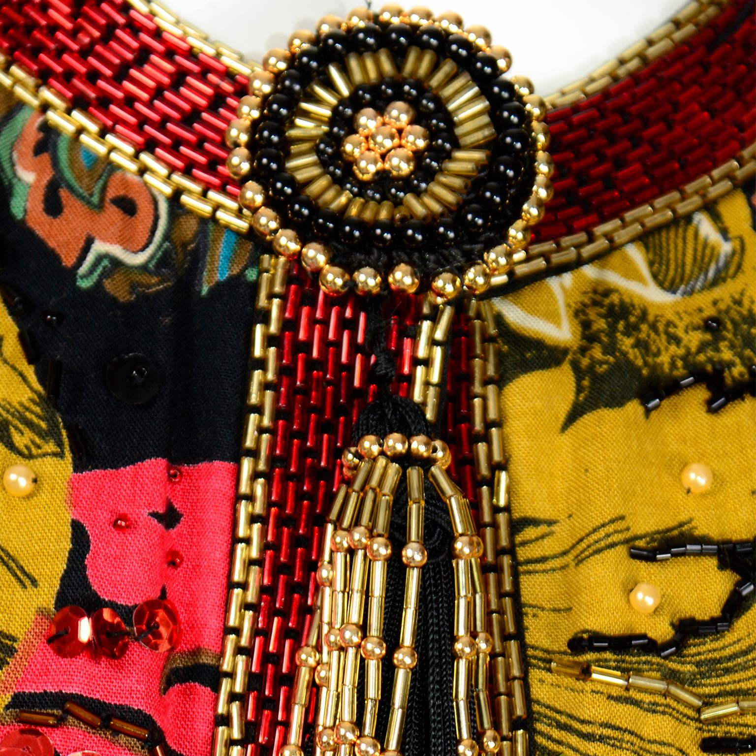 Vintage Diane Freis Beaded Sequin Swing Jacket in Multi Colored Baroque Print 6