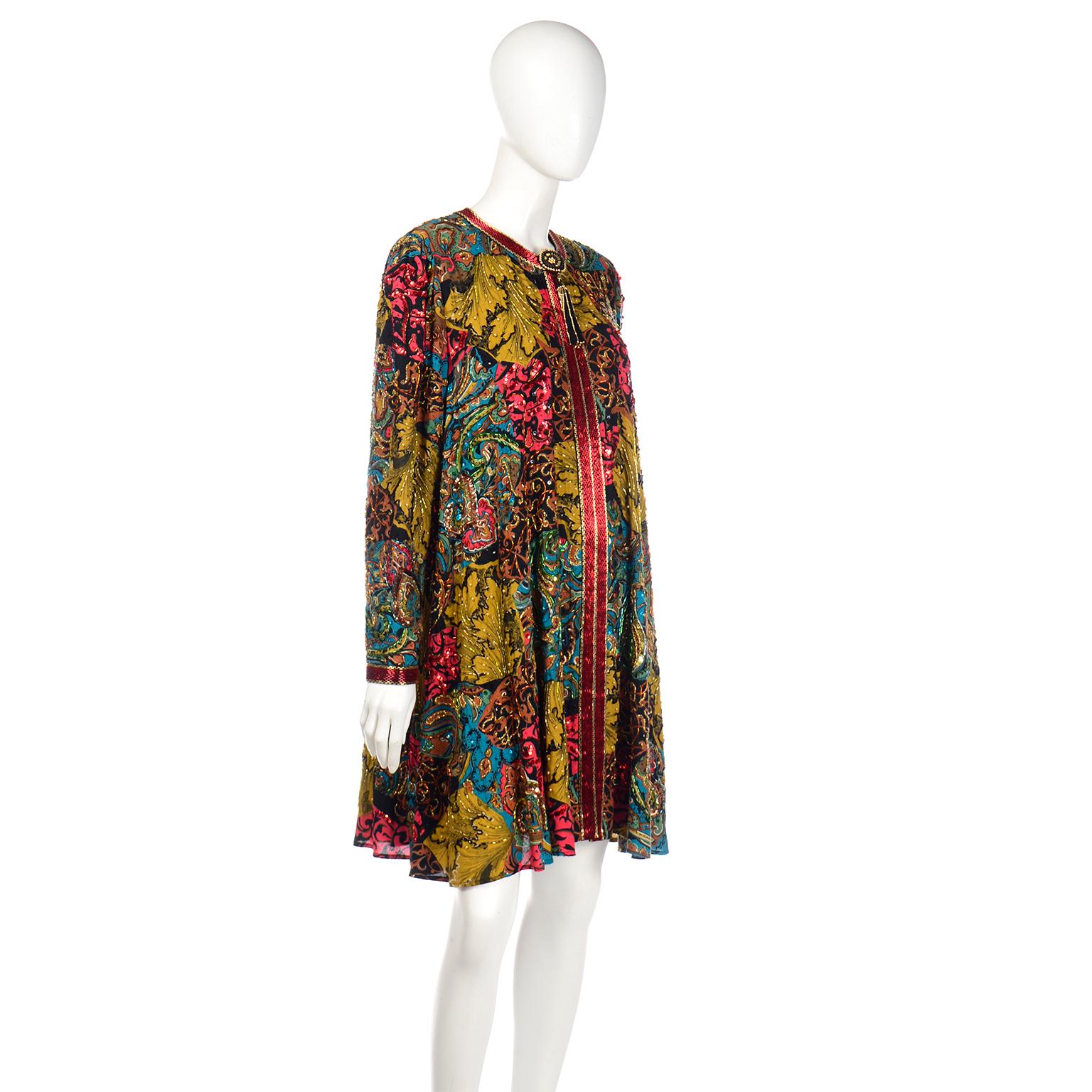 Vintage Diane Freis Beaded Sequin Swing Jacket in Multi Colored Baroque ...