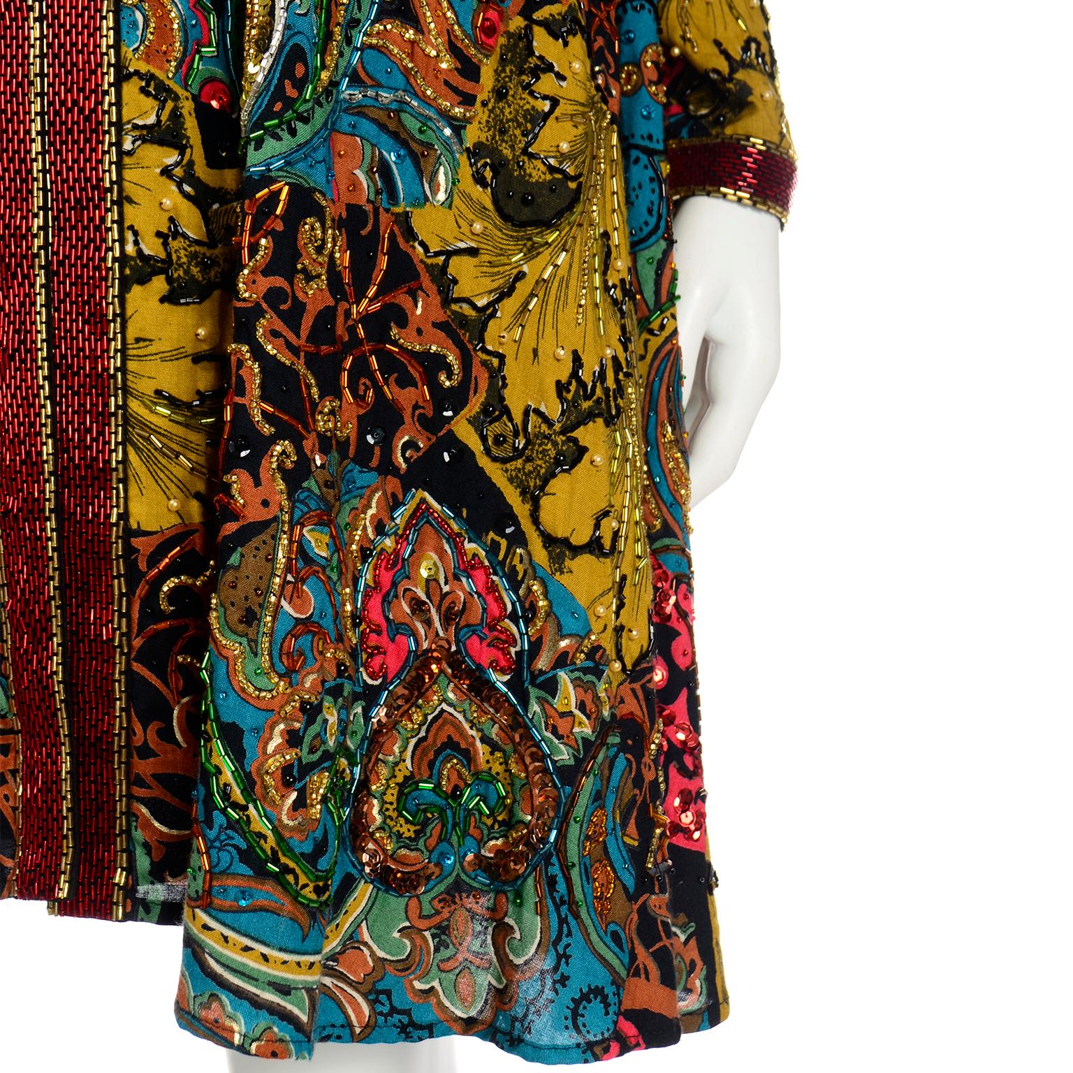 Vintage Diane Freis Beaded Sequin Swing Jacket in Multi Colored Baroque Print 4