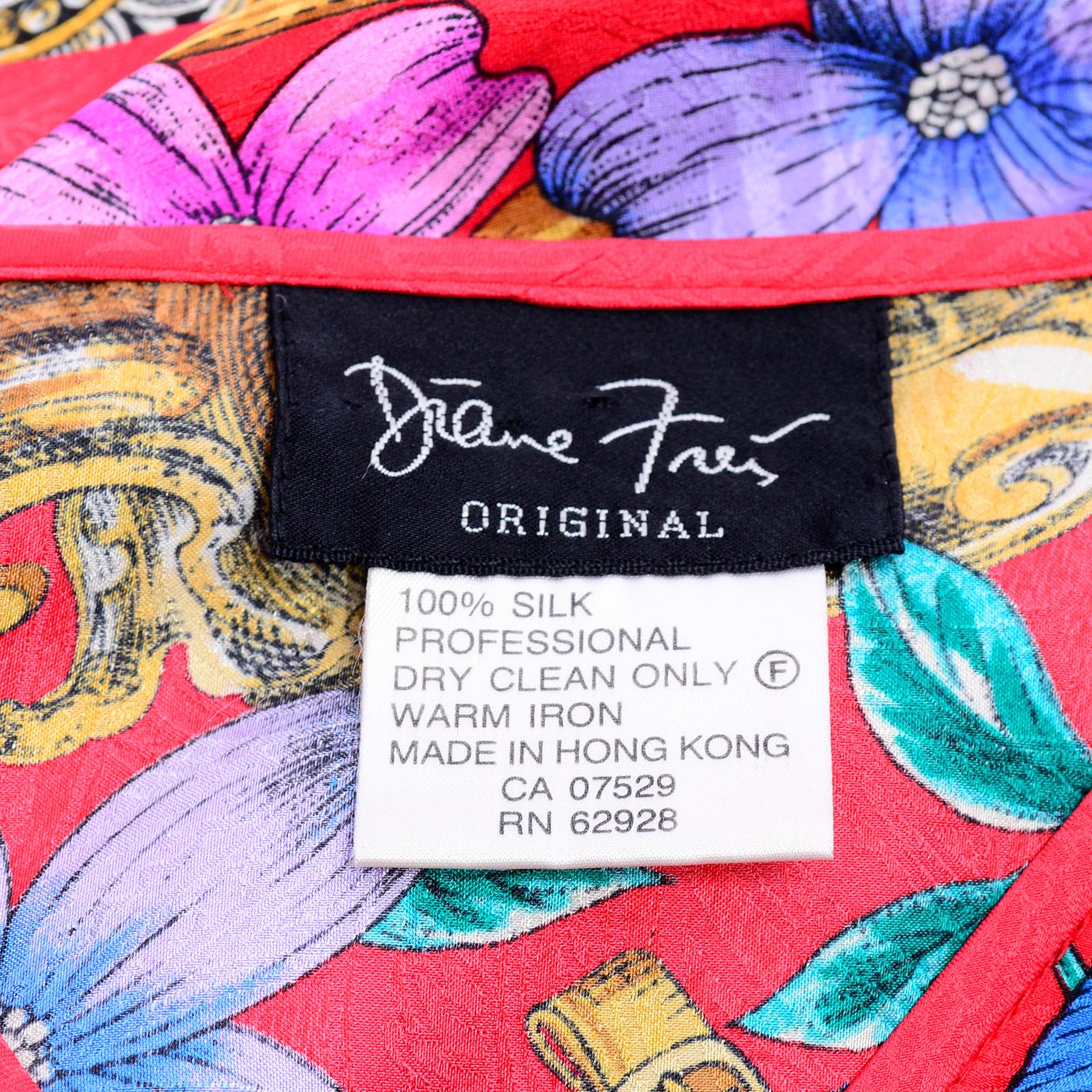 Vintage Diane Freis Blouse in Silk Baroque Print Top With Tassels & Side Sash 8