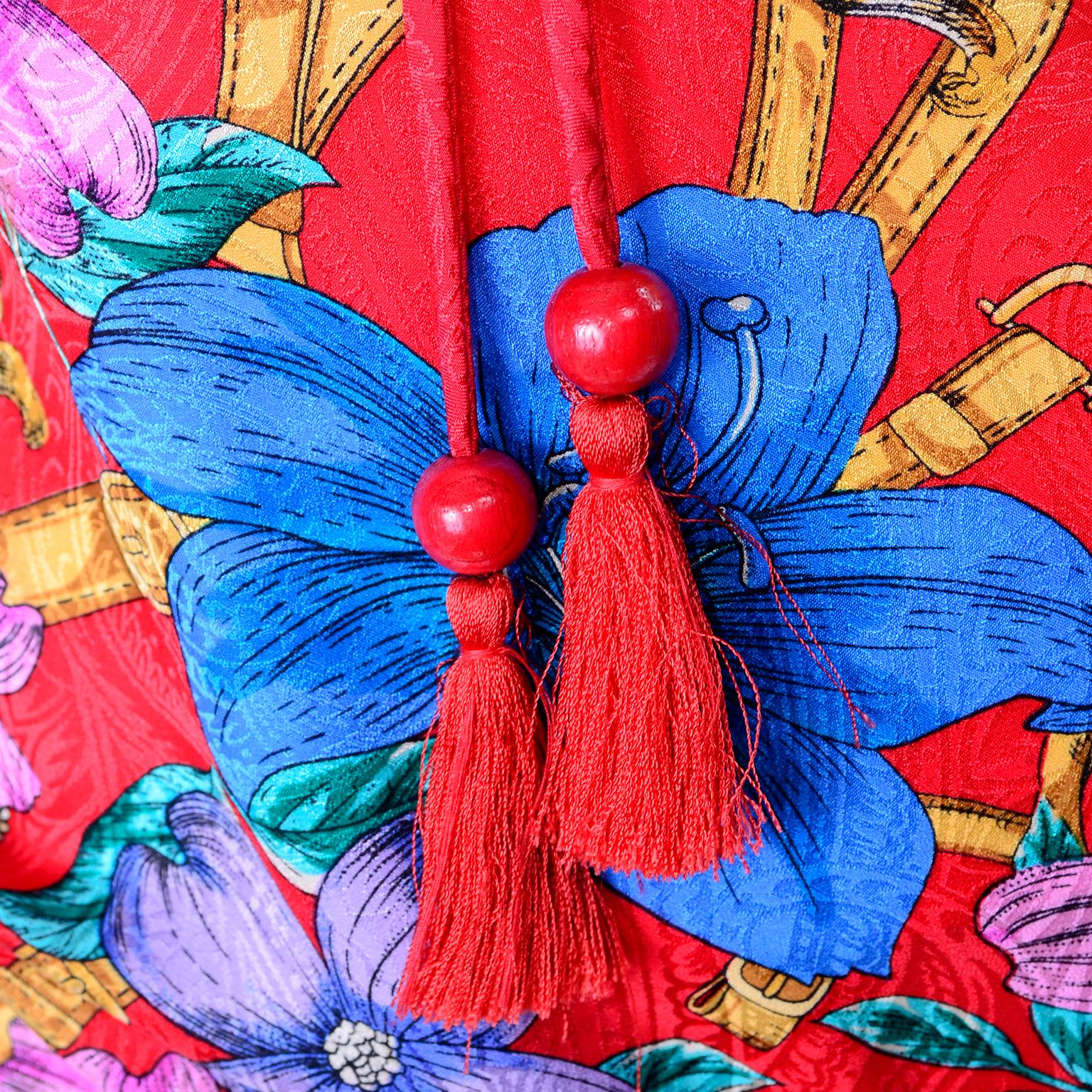 Vintage Diane Freis Blouse in Silk Baroque Print Top With Tassels & Side Sash 2