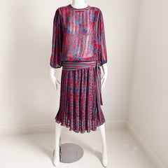 Vintage Diane Freis Bluse & Rock Set 2pc schiere Paisley Georgette M