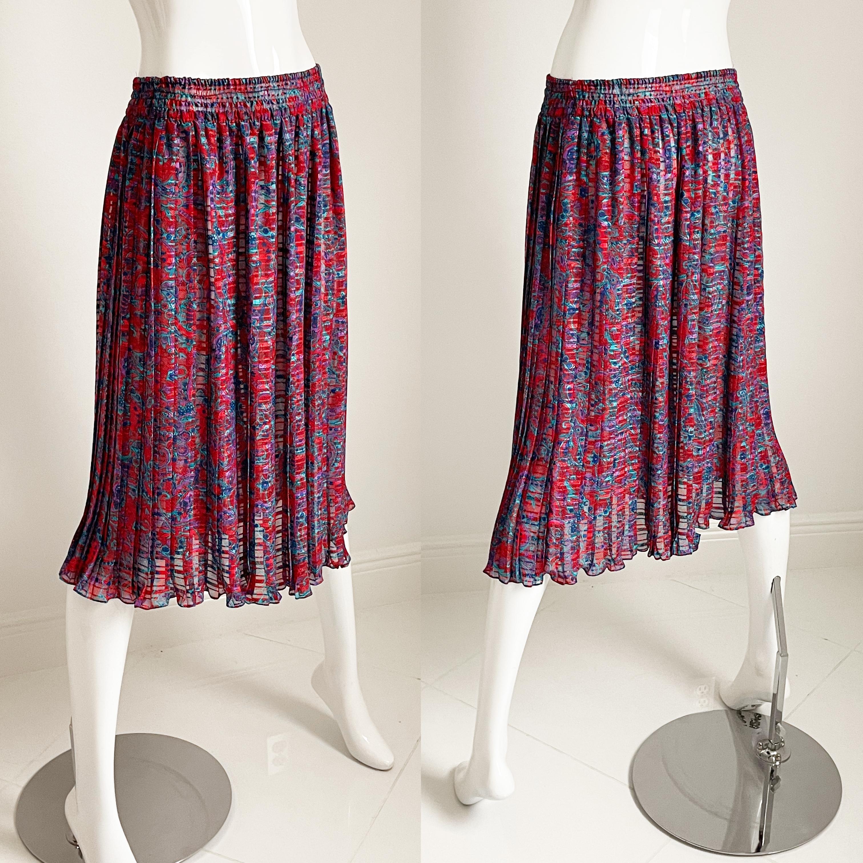 Vintage Diane Freis Blouse & Skirt Set 2pc Sheer Paisley Georgette M 1