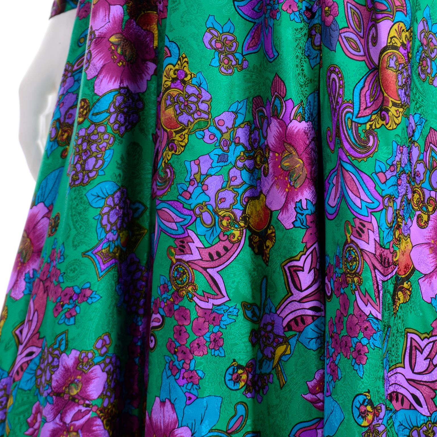 Vintage Diane Freis Green Multi Colored Floral Print Silk Dress 5