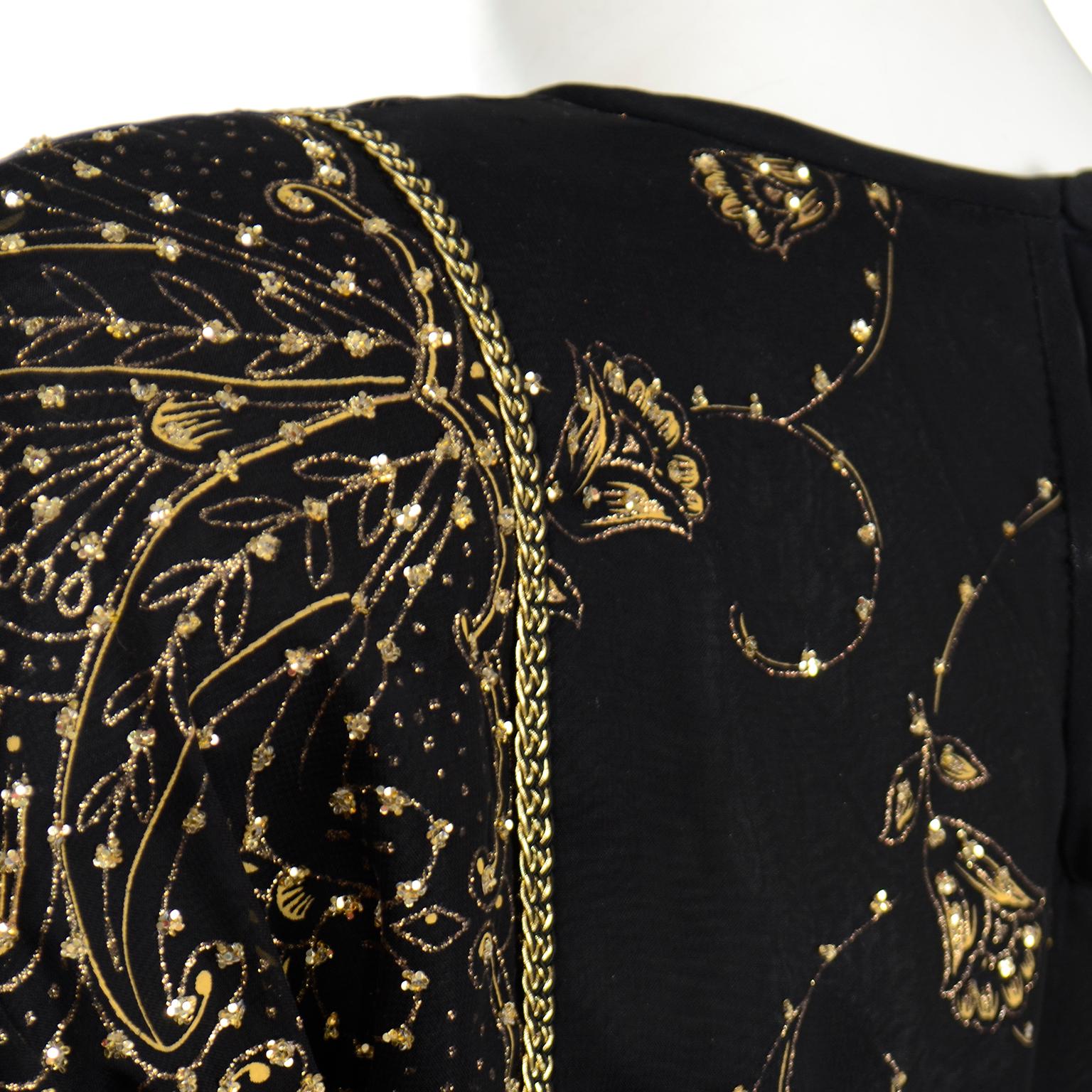 Vintage Diane Freis Original Black & Gold Evening Gown w Matching Scarf For Sale 4