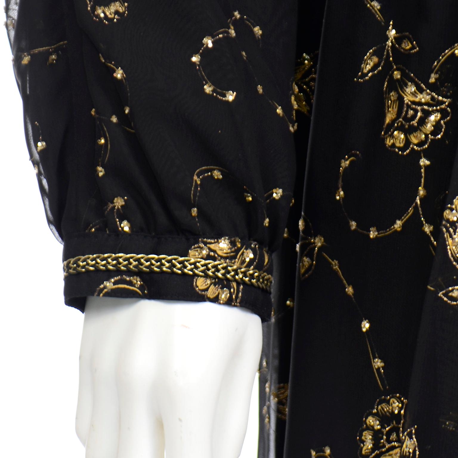 Vintage Diane Freis Original Black & Gold Evening Gown w Matching Scarf For Sale 5