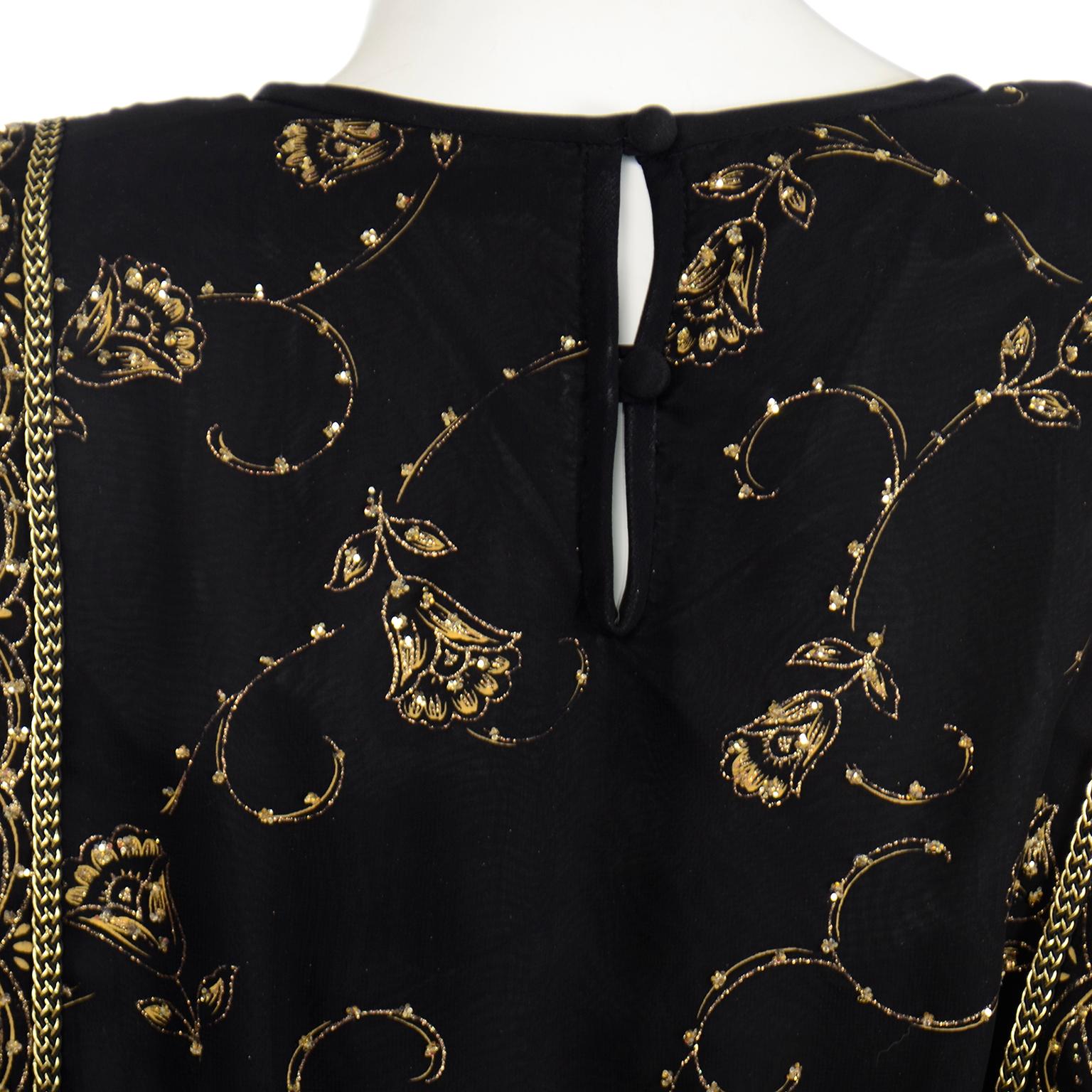 Vintage Diane Freis Original Black & Gold Evening Gown w Matching Scarf For Sale 3