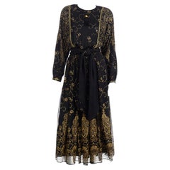 Vintage Diane Freis Original Black & Gold Evening Gown w Matching Scarf