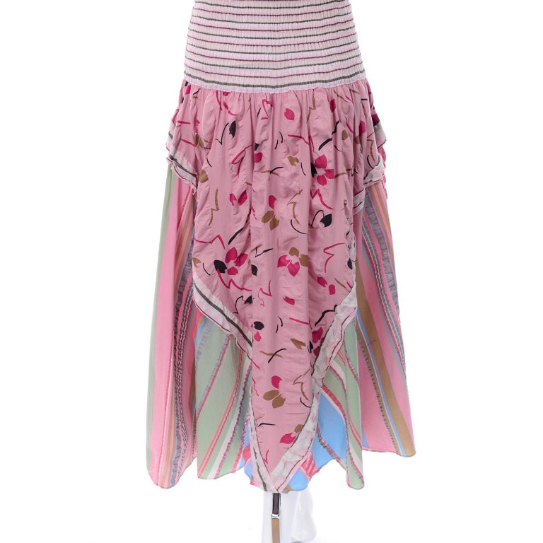 Vintage Diane Freis Pink Pastel Print Seersucker Cotton Dress and Scarf ...