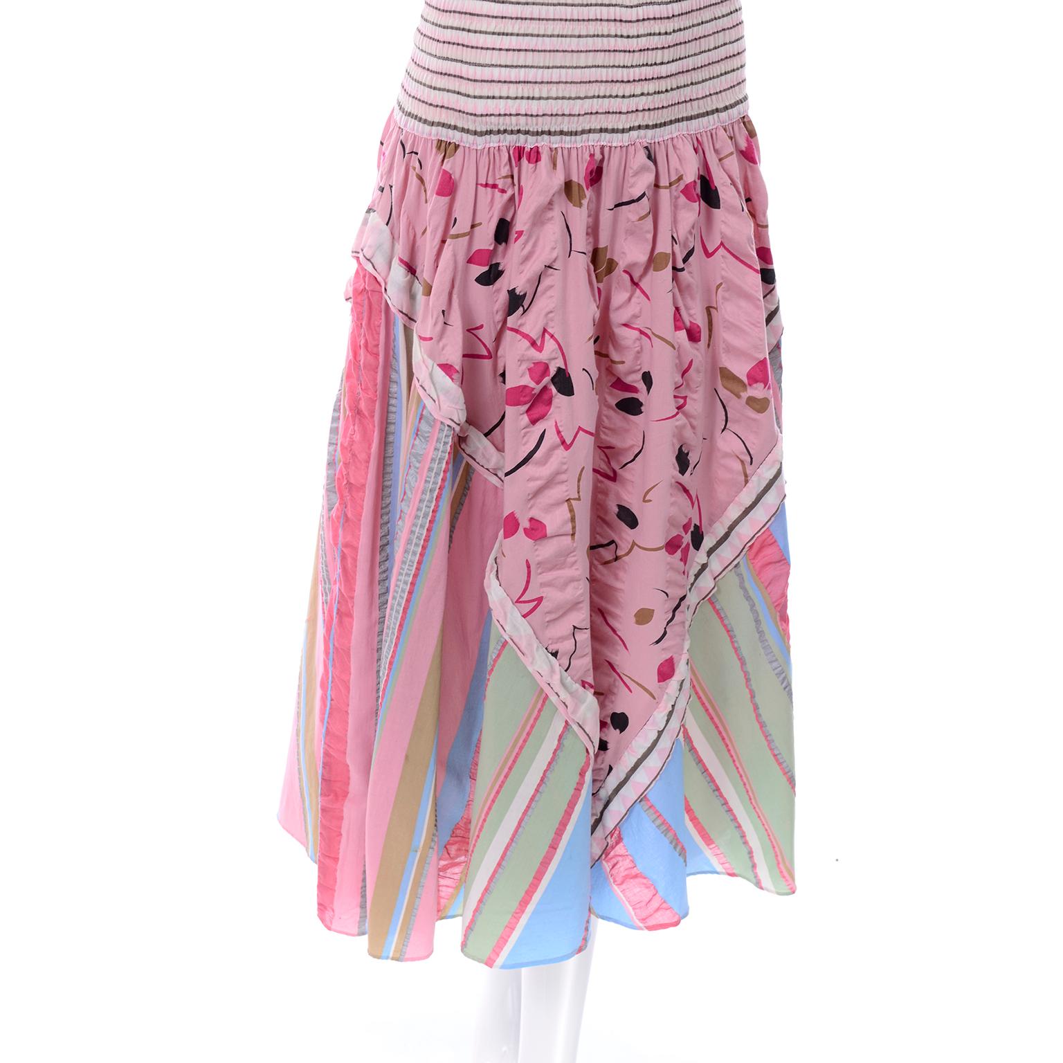 Vintage Diane Freis Pink Pastel Print Seersucker Cotton Dress & Scarf 6